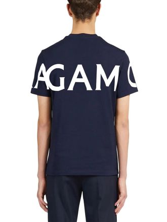 Ferragamo Logo-Print Cotton T-Shirt - Navy