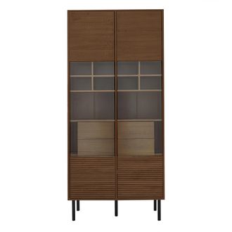 STILVORA Vitrina Con 1 Puerta, 4 Cajones Y Estantes, Frente De Vidrio, Para Bano, Salon U Oficina, Mdf, Madera