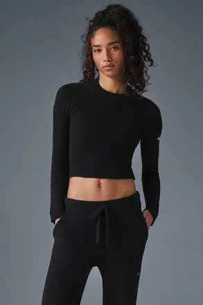 Alo | Snuggle Up Sweater Long Sleeve Top in Black, Size: Medium