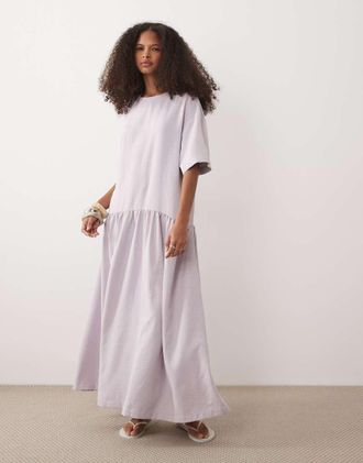 Asos Vestito midi stile t-shirt lilla con vita scesa-Viola