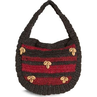 Free People Belize Shell Raffia Shoulder Bag in Dark Cherry/Espresso at Nordstrom