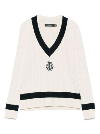 Lauren Ralph Lauren cable-knit logo-embroidered sweater - women - Cotton - S - Neutrals