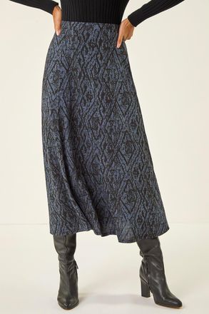 Roman Abstract Diamond Print Midi Skirt