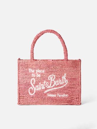MC2 Saint Barth Colette Pink Raffia Handbag With Saint Barth Embroidery
