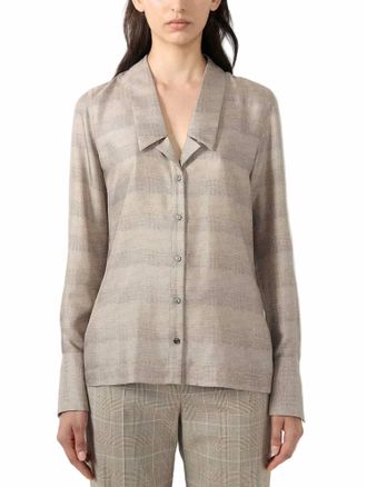Barbara Bui Prince Of Wales Printed Silk Shirt In Brown Check