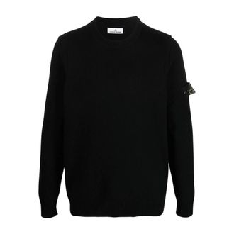 Stone Island Round-neck Knitwear, male, Black, Size: XL Black Wool Crew Neck Sweater