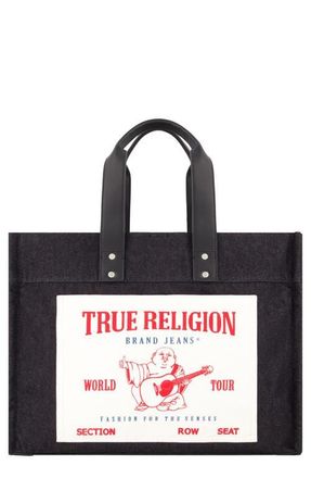 True Religion Large Washed Denim Tote in Black at Nordstrom