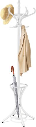 Costway Costway - Attaccapanni Da Terra Appendiabiti A Piedi Con 12 Ganci In Legno Ecologico, 51 X 51 X 184 Cm (bianco)
