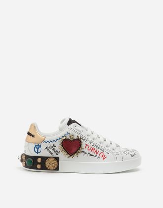 Dolce & Gabbana Sneakers Portofino Aus Bedrucktem Kalbsnappaleder Mit Patch Und Stickerei - Mann Sneakers Mehrfarbig 44.5