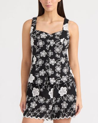 Ellen Tracy Womens Embroidered Scallop Vest