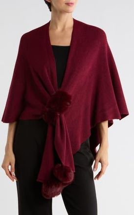 Nanette Lepore Elegant Cropped Pompom Ruana in Burgundy at Nordstrom Rack