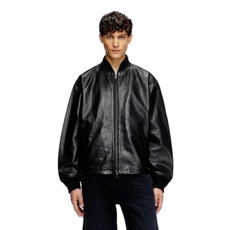 Diesel Waxed-leather bomber jacket - Leather jackets - Man - Black