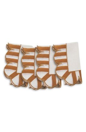Misette Scallop Stripe 4-Pack Linen Napkins in Natural Base Amber at Nordstrom