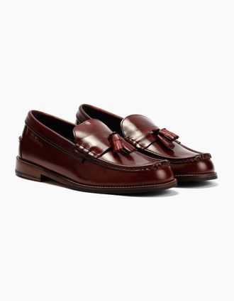 Ben Sherman Mens Ben Sherman Sid Brush Off Leather Mens Burgundy Tassel Loafers - Red - Size: 10