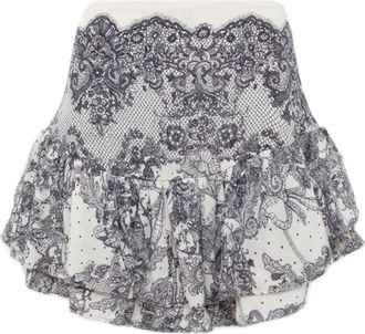 Blugirl Lace-Printed White Viscose Shorts With Ruffled Hem