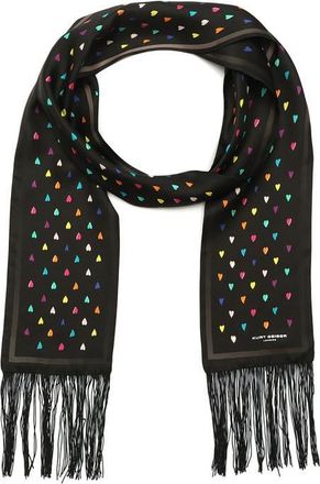 Kurt Geiger Rainbow Heart Print Party Fringe Silk Scarf in Classic Rainbow at Nordstrom