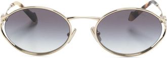 Miu Miu Goudkleurige Ovaalvormige Zonnebril - Dames - Zonnebrillen - Geel - 54 MM - Accessoires