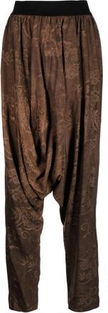 Uma Wang floral-embroidered drop-crotch trousers - women - Viscose - S - Brown