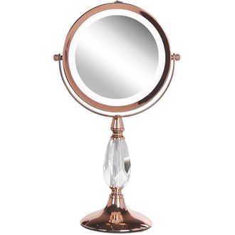 Beliani Beliani - Espejo De Maquillaje Iluminaci&oacute;n Led Metal Rosa Dorado &Oslash; 13 Cm Doble Cara Magnifica 1x / 5x Maury