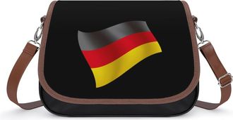 Generic Waving German Flag Womens Leather Crossbody Bags with Adjustable Strap Casual Printed Shoulder Handbag