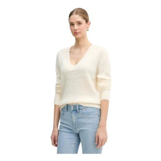 Benetton Truien & Vesten, Dames, Beige, XS, Leer, V-hals Breiwerk