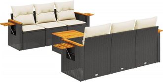 vidaXL Set De Comedor De Jard&iacute;n 7 Pzas Y Cojines Rat&aacute;n Sint&eacute;tico Negro Vidaxl