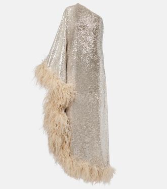 Taller Marmo Ubud feather-trimmed sequined gown