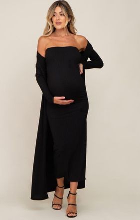 Pinkblush Ribbed Sleeveless Dress Cardigan Set in Black at Nordstrom, Size Medium