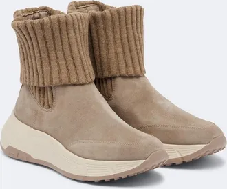 Hogan H669 knitted suede ankle boots