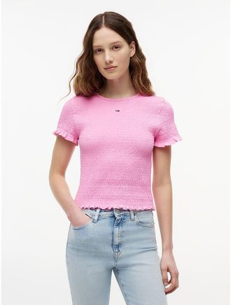 Tommy Hilfiger Womens Tommy Jeans Slim Fit Shirred T-Shirt - Pink - XS