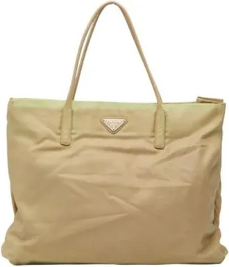 Prada Pre-owned Tote Bags, female, Beige, Size: ONE SIZE Pre-owned Nylon Tote Bag