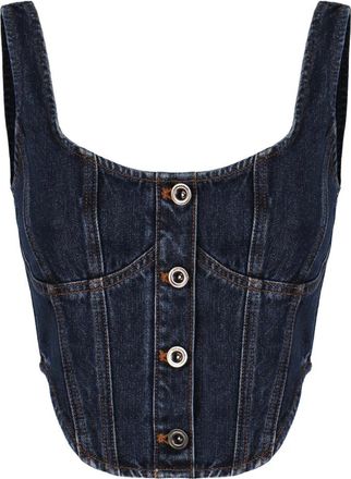 Self Portrait Denim Corset Top - Dames - Tops zonder mouwen - Blauw - XS - Denim - Tops