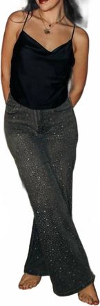 Q2 Rhinestone Wide Leg Jeans In Black