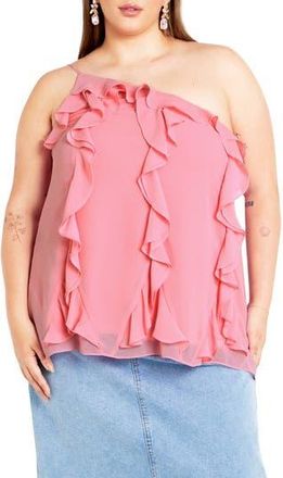 City Chic Rita Ruffle One Shoulder Top in Baby Pink at Nordstrom Rack, Size Xxl/24W