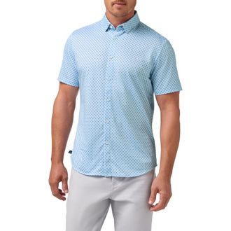Mizzen+Main Halyard Print Short Sleeve Performance Button-Up Shirt in Cloud Blue Circle Dash at Nordstrom, Size Small