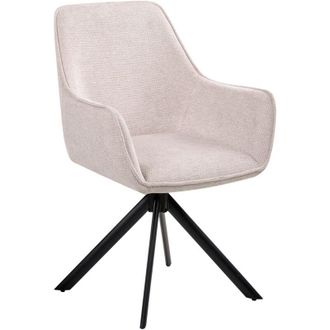 Beliani Silla De Comedor Giratoria Tapizada Con Reposabrazos Tela Beige Claro Mornas