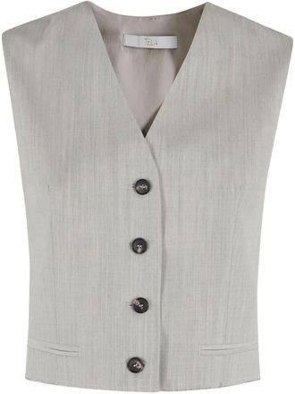 Tela button-down waistcoat - women - Wool - 40 - Grey