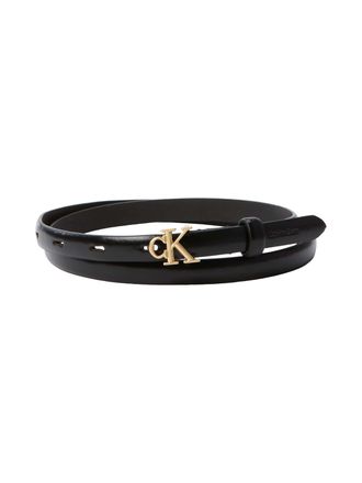Calvin Klein Lederg&uuml;rtel CALVIN KLEIN ROUND CK BUCKLE 15MM BELT SMOOTH, Damen, Gr. 100, schwarz, antique light gold, Web, Rindsleder, unifarben, G&uuml;rtel Lederg&uuml;rtel
