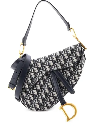 Dior Saddle Handbag with Strap Oblique Canvas Medium shoulder bag - women - Canvas - One Size - Blue