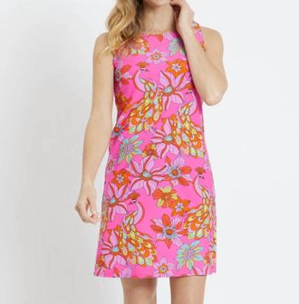 Jude Connally Beth Twirling Peacock Spring Dress In Pink Multi