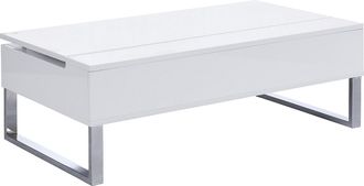 Vente-Unique Mesa de centro con tablero elevable - MDF y metal cromado - Blanco lacado - SECALI