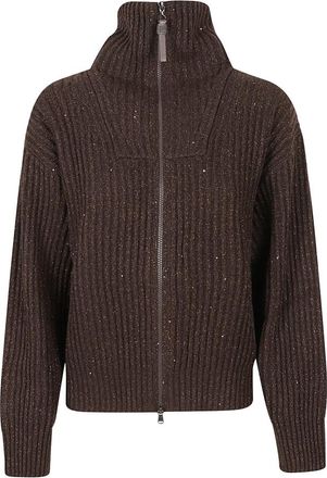 Brunello Cucinelli Ribgebreide Katoenen Vest - Dames - Vesten - Bruin - M - Katoen - Truien & Vesten