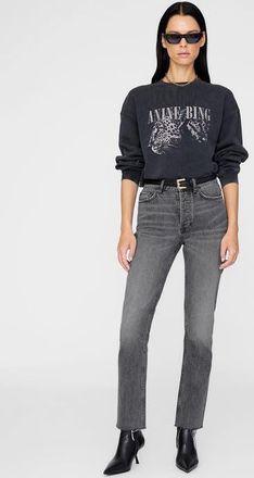 Anine Bing Spencer Leopard Sweatshirt in Washed Black at Nordstrom, Size X-Small