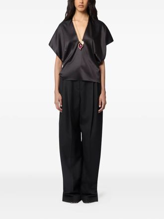 Nina Ricci Top met V-hals van satijn-zijde - Zwart