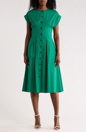 Calvin Klein Pintuck Fit and Flare Shirtdress in Meadow at Nordstrom Rack, Size 10