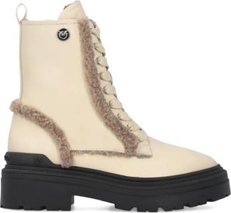Pinko 55mm lace-up boots - women - Goat Skin/Polyurethane/Polyester/Polyester/Polyester/Rubber/Elastodiene - 40 - Neutrals