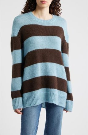 Frame Denim Fuzzy Stripe Crewneck Sweater in Mocha Multi at Nordstrom, Size X-Small