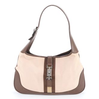 Gucci Brown Pink Leather Canvas Handbag Shoulder Bag Tote Bag (Pre-Owned)