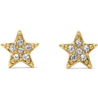 Kate Spade New York pav&eacute; mini star stud earrings in Clear/Gold at Nordstrom