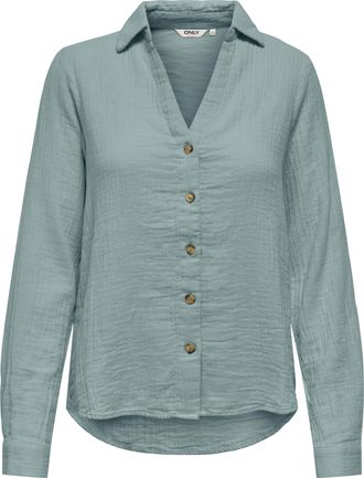 Only Langarmbluse ONLY ONLTHYRA LIFE L/S REGULAR SHIRT NOOS WVN, Damen, Gr. XL, abyss, Web, Obermaterial: 100% Baumwolle, unifarben, regular fit h&uuml;ftbedeck